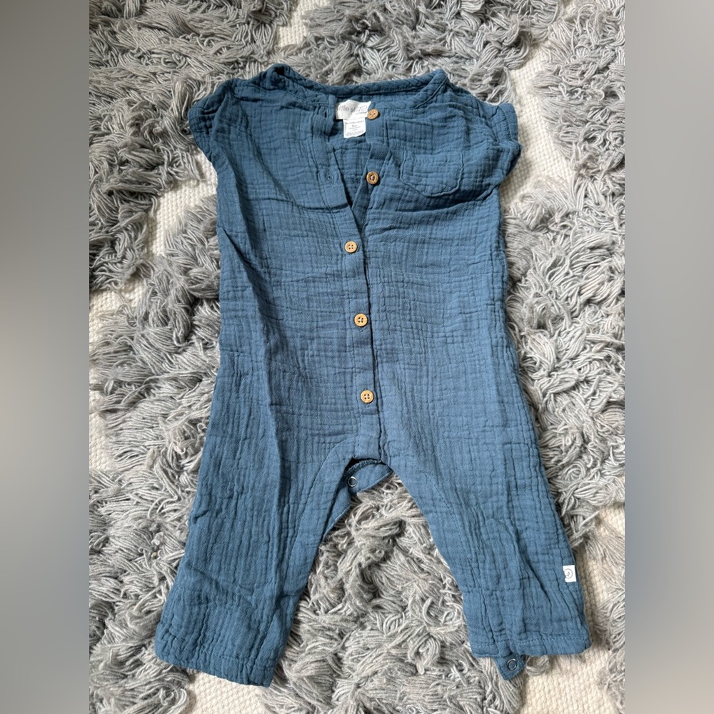 Little Planet - short sleeve onsie with pants - blue - 9M